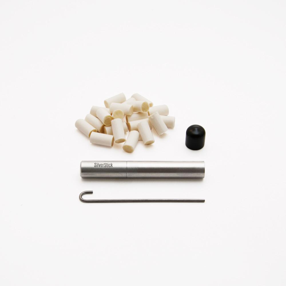 SilverStick one-hitter taster pipe with a filter, cap, poker, and filters (1352558542940)